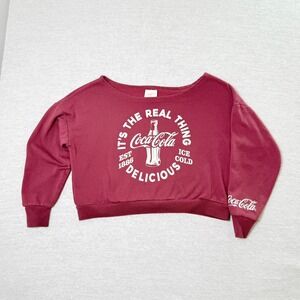 Coca Cola Womens Cropped Sweatshirt Medium Maroon Red Graphic Logo Pullover
